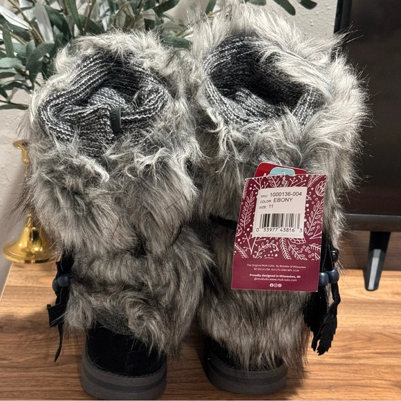 Lukees By Muk Luks Sigrid Leela Too 11 Boots Faux Fur Knit Cuff Braided Tassels - Picture 3 of 6